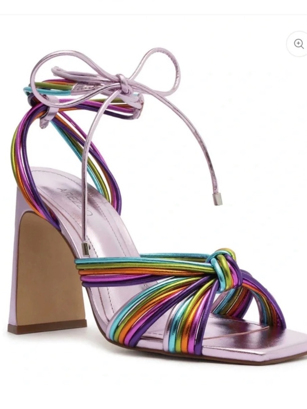 Ankle-Tie Rainbow Metallic Strappy Block Heel Sandal - Women